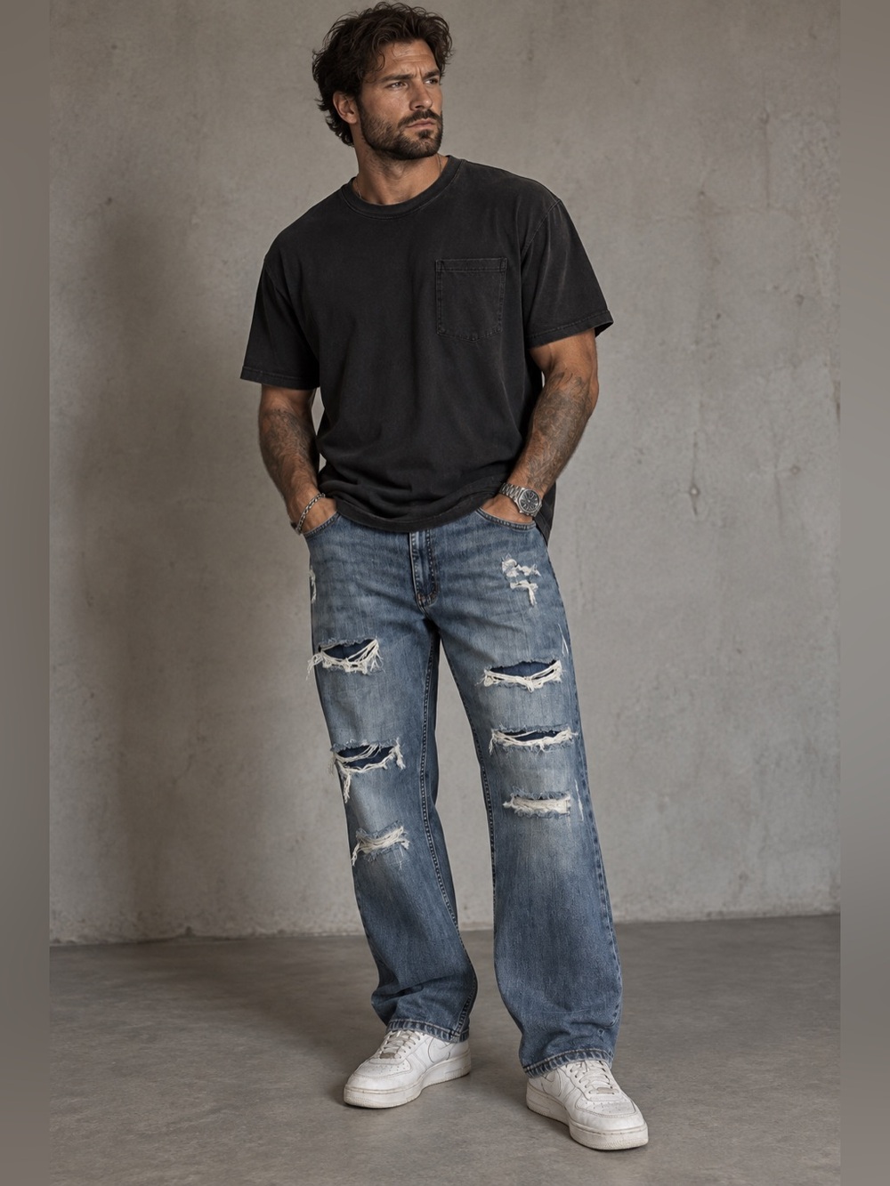 True Nation Men’s Athletic Fit Distressed Jeans Blue Size 44x 31